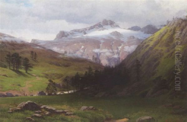 Schweitzerlandskab. Motivet Ved Handeck (haslidalen) Oil Painting by Hans Gabriel Friis