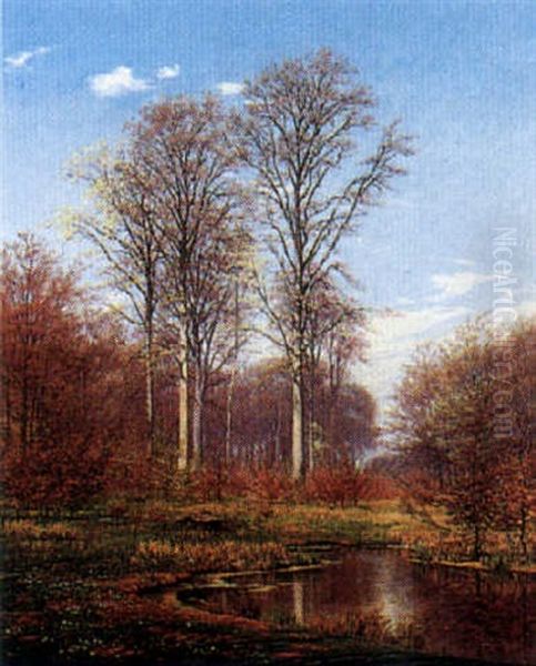 Wooded Landscape Oil Painting by Hans Gabriel Friis