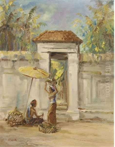 Man And Woman By A Gate Oil Painting by Ronald Henry Arthur Frijling