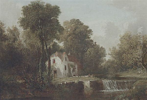 A Mill Beside A Weir Oil Painting by George Arthur Fripp