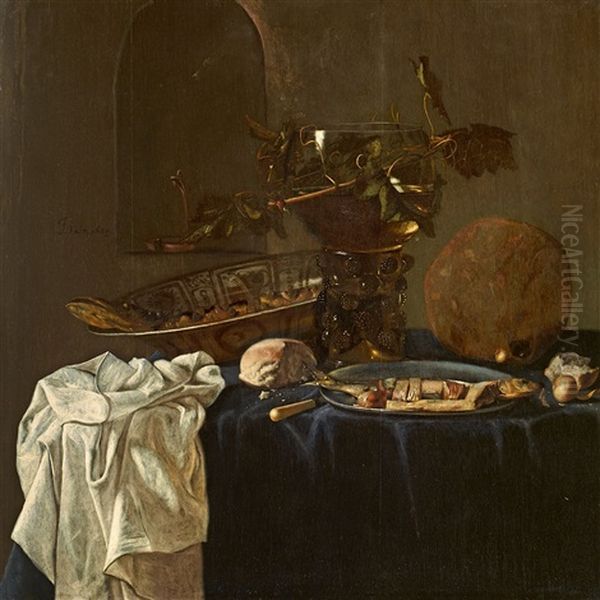 Still Life With A Rummer, Bread, And Fish Oil Painting by Jan (Johannes) Fris