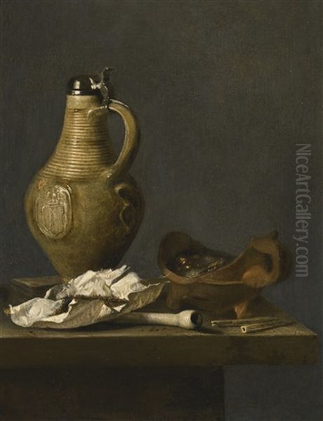 Still Life With An Earthenware Jug, A Deck Of Cards And Smoking Paraphernalia Oil Painting by Jan (Johannes) Fris