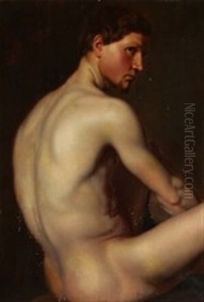 Study Of A Naked Male Model Oil Painting by Johan Didrik (John) Frisch