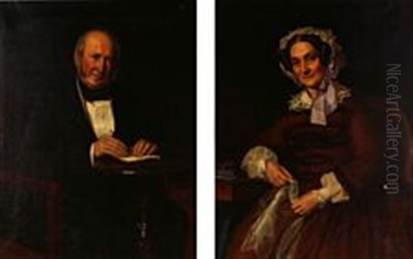 A Pair Of Portraits Of The Married Couple Frisch Oil Painting by Johan Didrik (John) Frisch