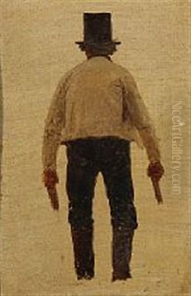 A Back Turned Man Oil Painting by Johan Didrik (John) Frisch