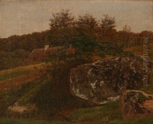 Landscape With Pieces Of Rocks And A Thatched House Oil Painting by Johan Didrik (John) Frisch