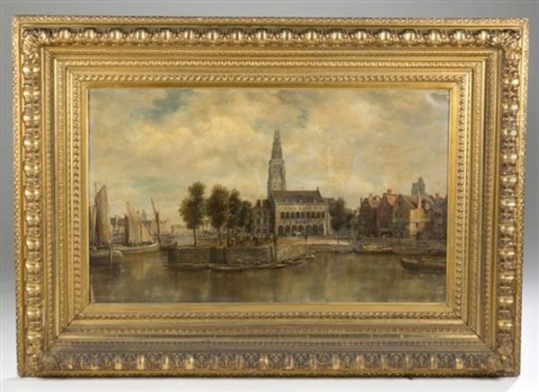 Harbor Scene Oil Painting by Johann Christoph Frisch