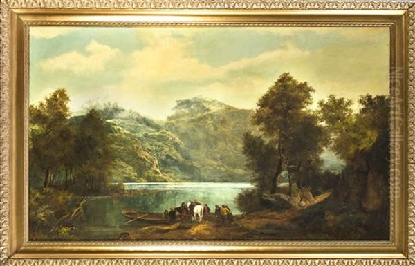 'gruppe Von Jagern Am Ufer Eines Bergsees' Oil Painting by Johann Christoph Frisch