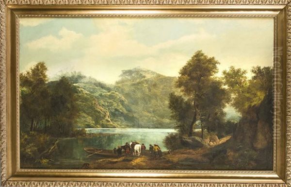 Gruppe Von Jagern Am Ufer Eines Bergsees Oil Painting by Johann Christoph Frisch