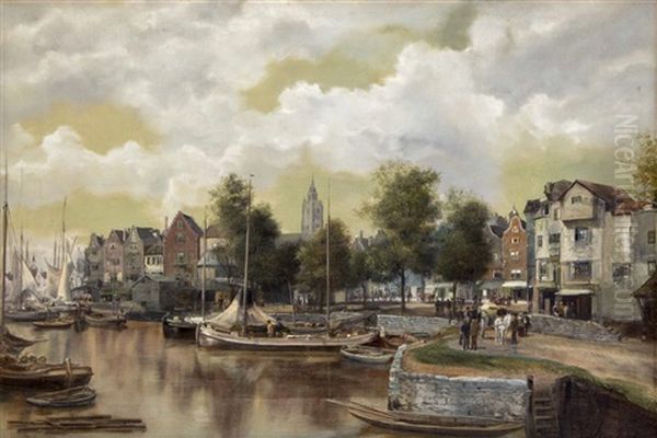 Harbour Scene Oil Painting by Johann Christoph Frisch