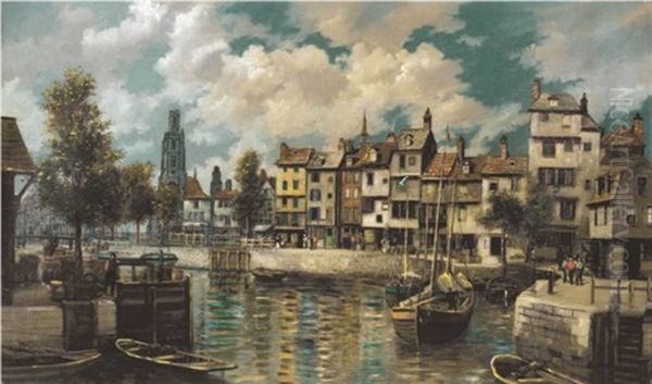 Dutch City View Oil Painting by Johann Christoph Frisch