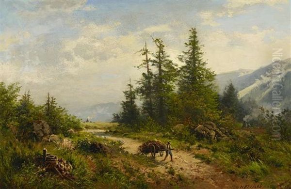 Holzkohler Im Bergwald Oil Painting by Heinrich Ludwig Frische