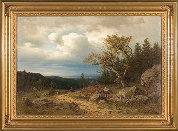 Mountain Landscape With A Rider Oil Painting by Heinrich Ludwig Frische