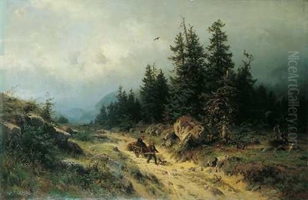 Harzlandschaft Mit Reisigsammlern Oil Painting by Heinrich Ludwig Frische