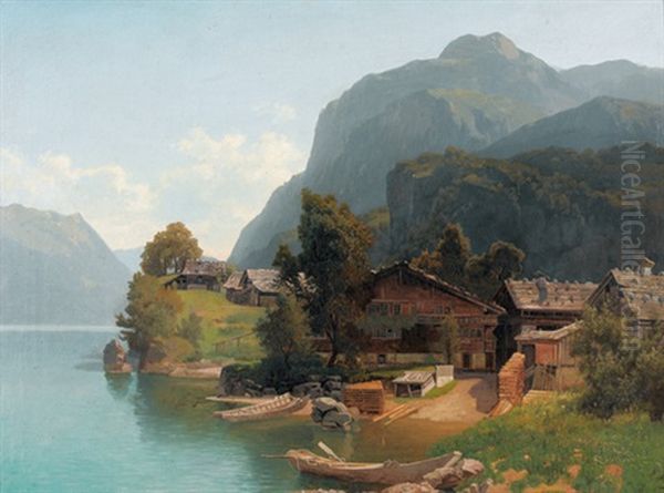 Uferpartie Am Brienzersee Oil Painting by Rudolf (Friedrich Rud.) von Frisching