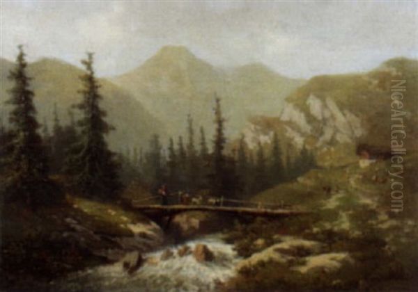 Malerische Alpenlandschaft Mit Einem Bergbach Oil Painting by Rudolf (Friedrich Rud.) von Frisching