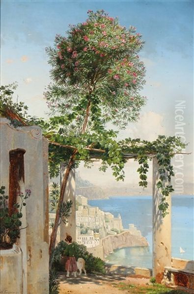 View From A Loggia On The Amalfi Coast Oil Painting by Niels Fristrupp