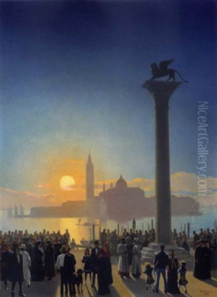 Abendstimmung Auf Der Piazetta In Venedig Oil Painting by Niels Fristrupp