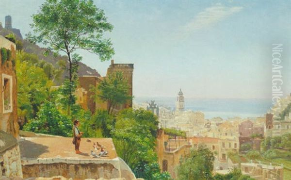 Udsigt Over Neapel By Med Havet I Baggrunden Oil Painting by Niels Fristrupp