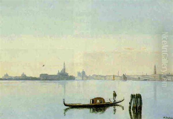 A Gondola In Venice Oil Painting by Niels Fristrupp