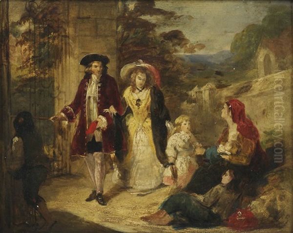 At The Park Gate - A Sketch For 'charity' by William Powell Frith