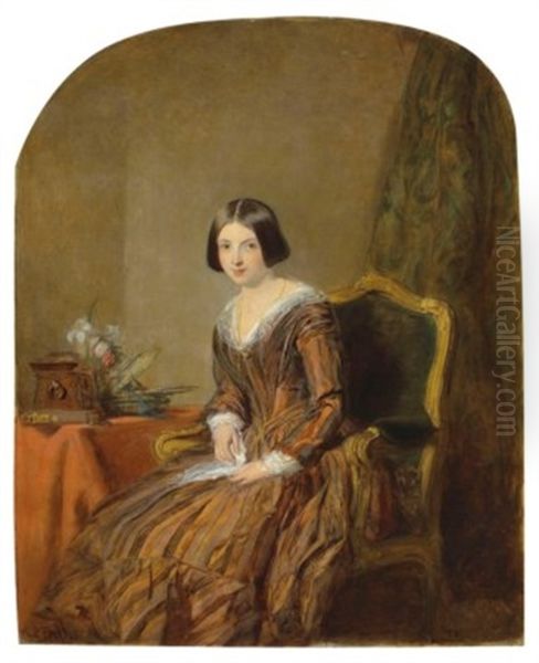 Portrait Of A Woman In A Brown Silk Dress Oil Painting by William Powell Frith