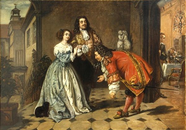 A Scene From Moliere's Le Bourgeois Gentilhomme: Monsieur Jourdain Receiving His Guests Oil Painting by William Powell Frith