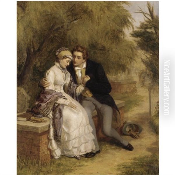 The Lover's Seat: Shelley And Mary Godwin In Old St. Pancras Churchyard Oil Painting by William Powell Frith