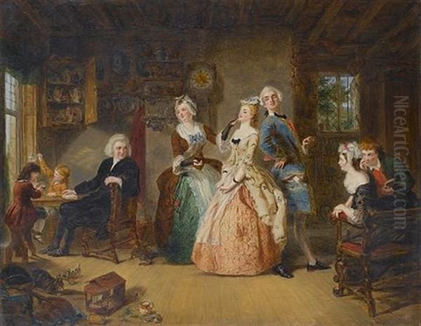 Measuring Heights: A Scene From Oliver Goldsmith's The Vicar Of Wakefield Oil Painting by William Powell Frith