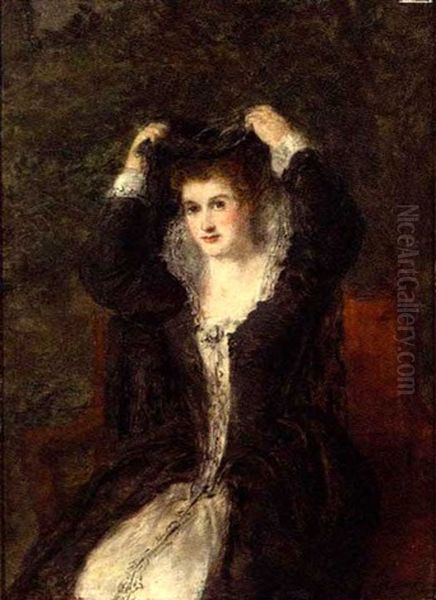 Portrait Of An Elegant Lady, Seated, Wearing A Black Dress Oil Painting by William Powell Frith