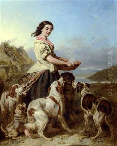 The Gamekeeper's Daughter (in Collab. W/richard Ansdell) Oil Painting by William Powell Frith