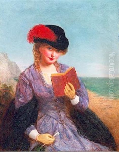 Young Lady Reading On The Beach Oil Painting by William Powell Frith