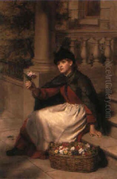 A London Flower Girl Oil Painting by William Powell Frith