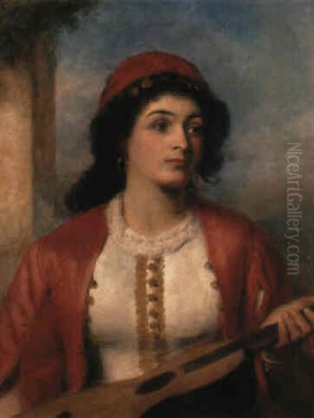 A Gypsy Guitarist Oil Painting by William Powell Frith