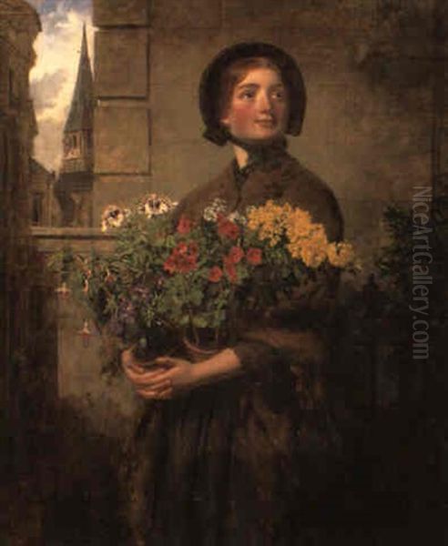 A London Flower Girl Oil Painting by William Powell Frith