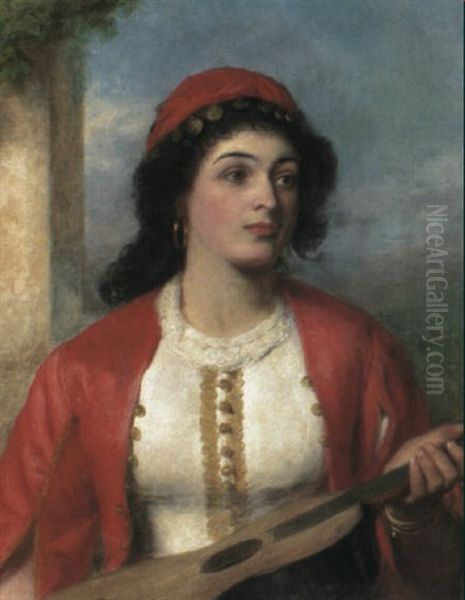 A Gypsy Guitarist Oil Painting by William Powell Frith