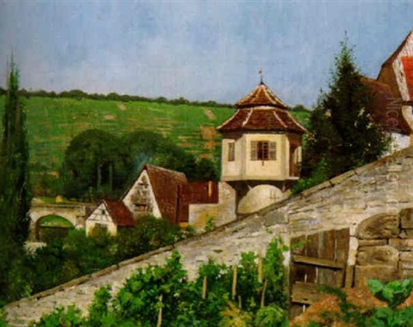 Sommertag In Einem Weinort An Der Enz Oil Painting by Hans Fritsch