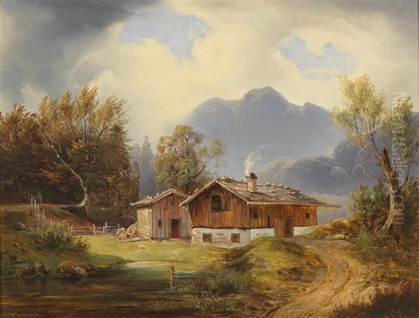 Scene Of The Salzkammergut With View Of The Hoher Goll Oil Painting by Melchior Fritsch