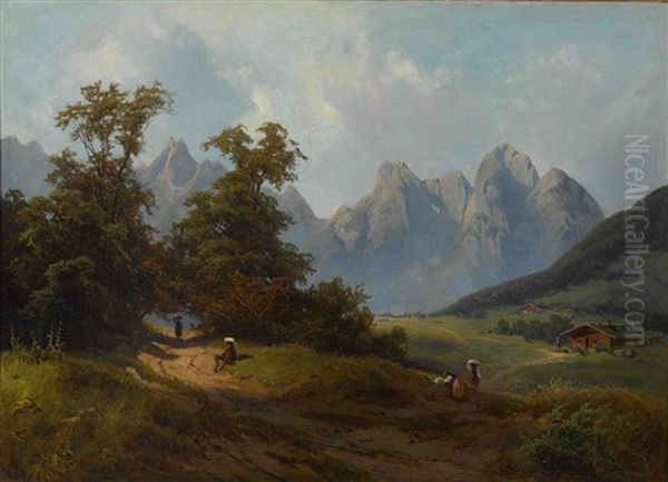 Blick Auf Das Dachsteinmassiv Oil Painting by Melchior Fritsch