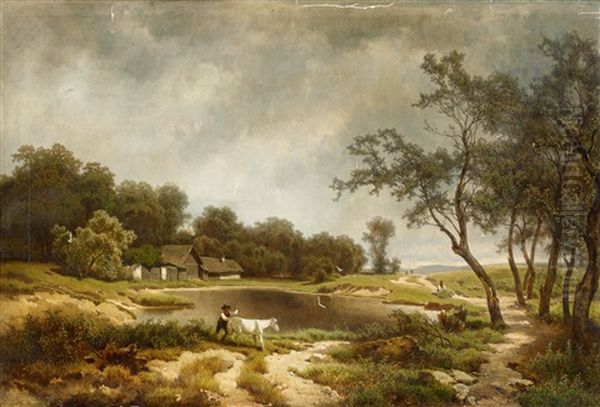 Landschaft In Osterreich Mit Einem Gehoft by Melchior Fritsch