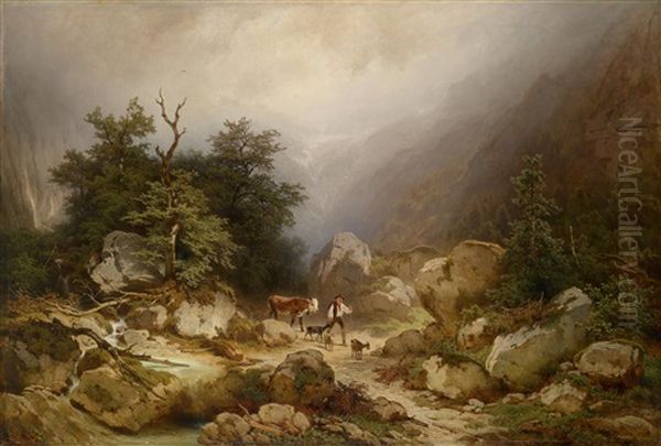 Gebirgslandschaft Mit Hirten Oil Painting by Melchior Fritsch