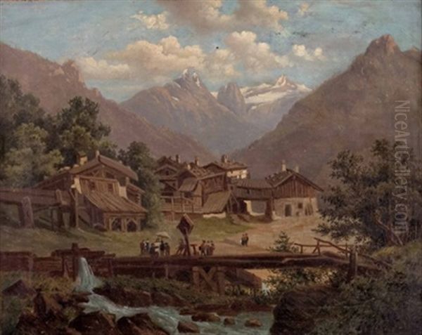 Dorf Vulpmes Im Stubaitale, Tirol Oil Painting by Melchior Fritsch