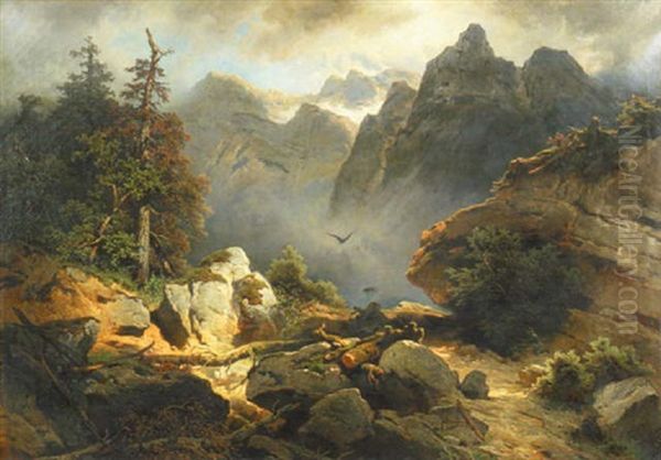 Gebirgslandschaft Mit Blick Auf Den Dachstein Oil Painting by Melchior Fritsch