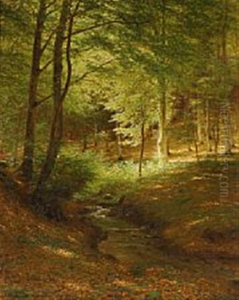 A Clearing In A Beech Forest, Presumably Marselisborg Forest Oil Painting by Andreas Fritz