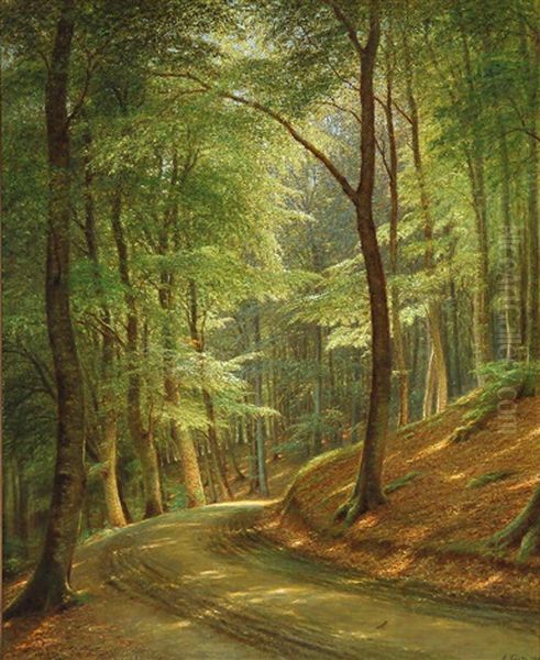 Forest Road Oil Painting by Andreas Fritz