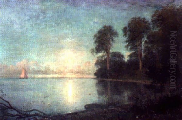 Marselisborg By Moonlight Oil Painting by Andreas Fritz