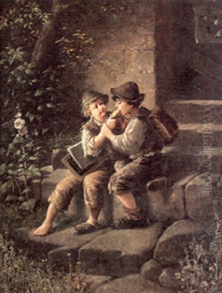 Sharing A Bite Oil Painting by Johann Friedrich Fritz