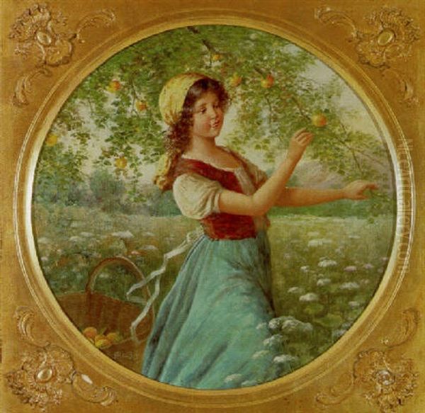 Apfelpfluckendes Madchen Oil Painting by Johann Ludwig Fritz