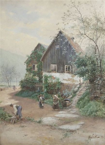 Dorfidylle Oil Painting by Max Fritz