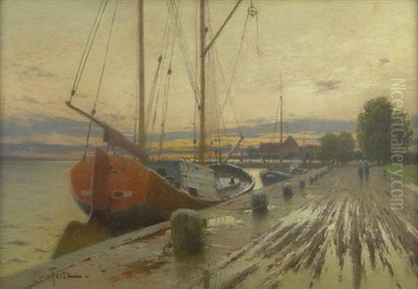 Abendstimmung Im Hafen Oil Painting by Max Fritz